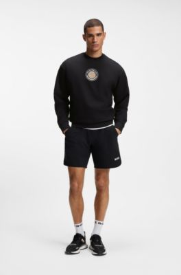Sudadera de felpa de algod&oacute;n con motivo gr&aacute;fico de tenis, Negro