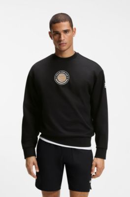 Sudadera de felpa de algod&oacute;n con motivo gr&aacute;fico de tenis, Negro