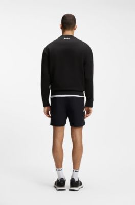 Sudadera de felpa de algod&oacute;n con motivo gr&aacute;fico de tenis, Negro
