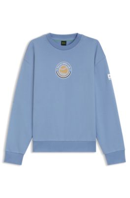 Sudadera de felpa de algod&oacute;n con motivo gr&aacute;fico de tenis, Celeste