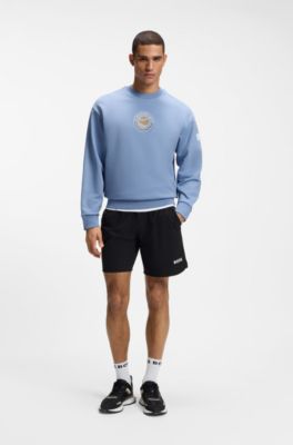 Cotton-terry sweatshirt with tennis artwork, Light Blue