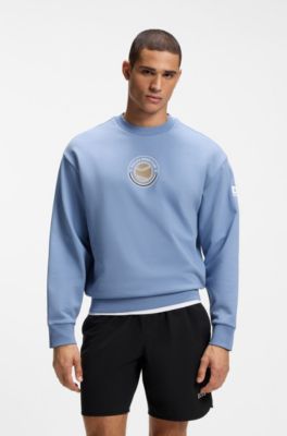 Sudadera de felpa de algod&oacute;n con motivo gr&aacute;fico de tenis, Celeste