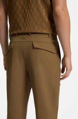 Porsche x BOSS pantalones regular fit de tejido el&aacute;stico, Marr&oacute;n