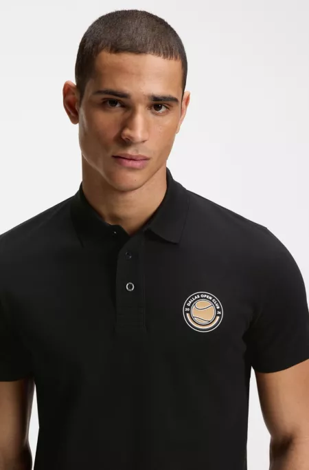 Cotton-piqué polo shirt with tennis artwork