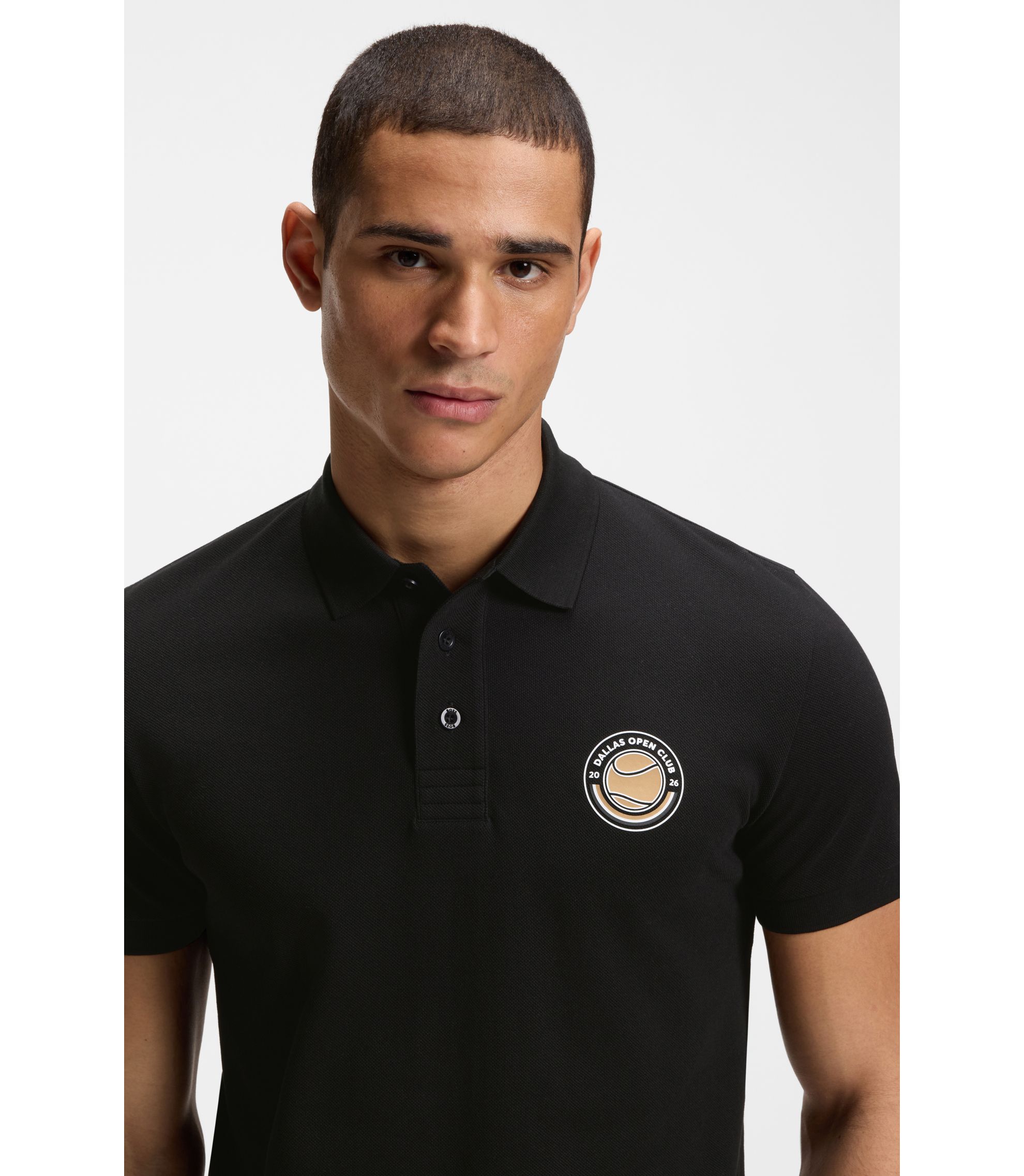 BOSS - Cotton-piqué polo shirt with tennis artwork - Black