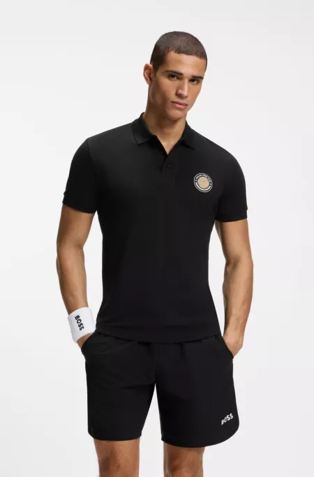 Cotton-piqué polo shirt with tennis artwork