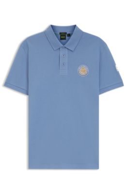 Cotton-piqu&eacute; polo shirt with tennis artwork, Light Blue