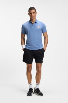 Cotton-piqu&eacute; polo shirt with tennis artwork, Light Blue