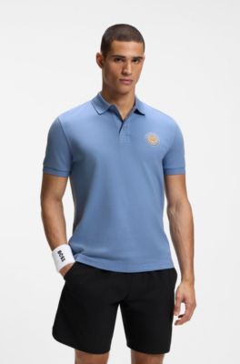 Cotton-piqu&eacute; polo shirt with tennis artwork, Light Blue