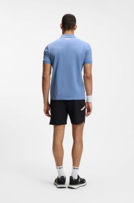 Cotton-piqu&eacute; polo shirt with tennis artwork, Light Blue