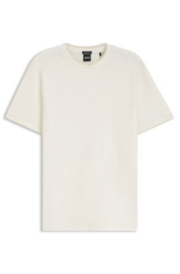 Regular-fit T-shirt in striped cotton, White