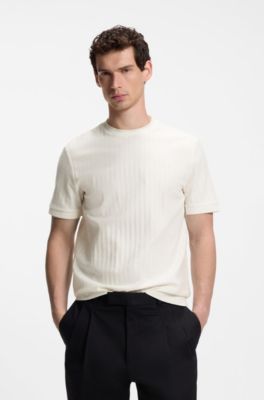 Regular-fit T-shirt in striped cotton, White