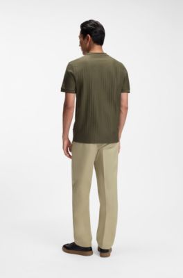 Regular-fit T-shirt in striped cotton, Light Green