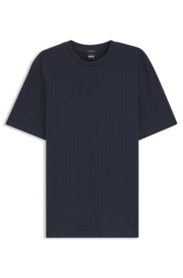 Regular-fit T-shirt in striped cotton, Dark Blue