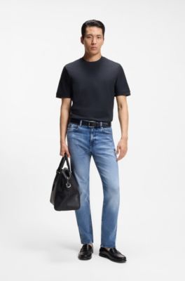 Regular-fit T-shirt in striped cotton, Dark Blue