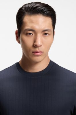 Regular-fit T-shirt in striped cotton, Dark Blue