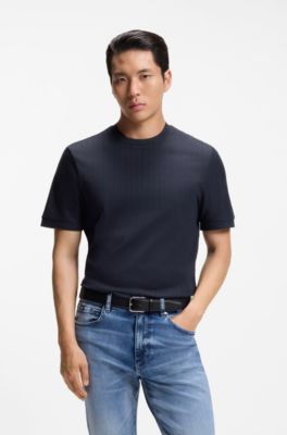 Regular-fit T-shirt in striped cotton, Dark Blue