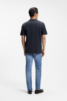 Regular-fit T-shirt in striped cotton, Dark Blue