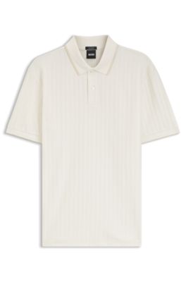 Striped cotton polo shirt with tipping, White