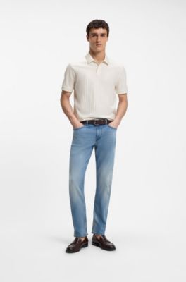 Striped cotton polo shirt with tipping, White