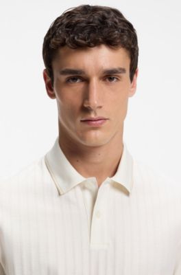 Striped cotton polo shirt with tipping, White