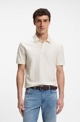 Striped cotton polo shirt with tipping, White