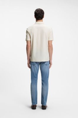 Striped cotton polo shirt with tipping, White