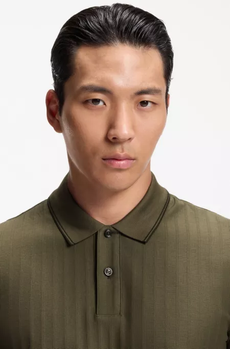 Striped cotton polo shirt with tipping
