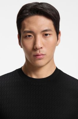 Geometric-jacquard T-shirt in cotton, Black