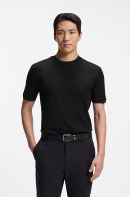 Geometric-jacquard T-shirt in cotton, Black