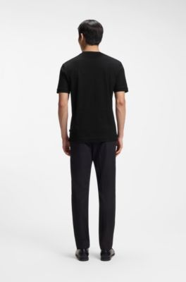 Camiseta de algod&oacute;n con jacquard geom&eacute;trico, Negro