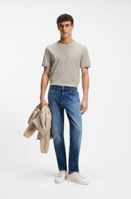 T-shirt en coton &agrave; motif jacquard g&eacute;om&eacute;trique, Beige clair