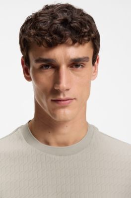 Geometric-jacquard T-shirt in cotton, Light Beige