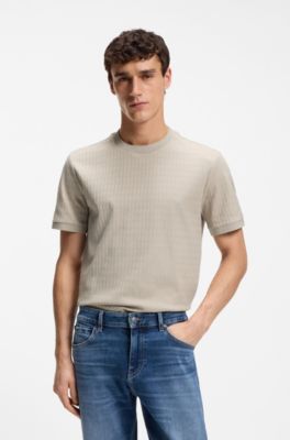 Geometric-jacquard T-shirt in cotton, Light Beige
