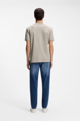 T-shirt en coton &agrave; motif jacquard g&eacute;om&eacute;trique, Beige clair