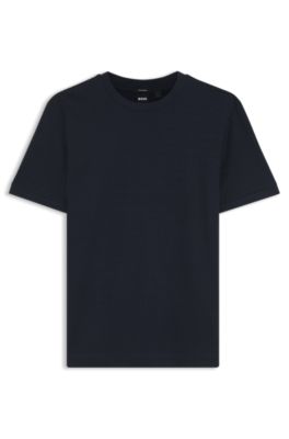 Geometric-jacquard T-shirt in cotton, Dark Blue