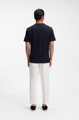 Geometric-jacquard T-shirt in cotton, Dark Blue