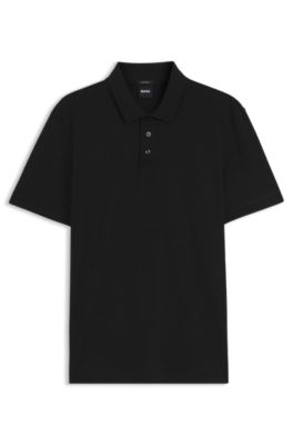 Geometric-jacquard polo shirt in cotton, Black