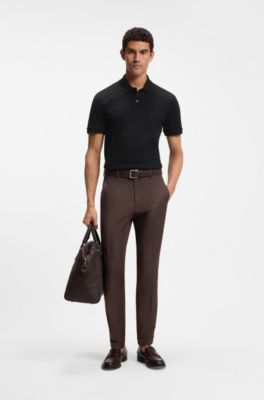 Polo en coton &agrave; motif jacquard g&eacute;om&eacute;trique, Noir