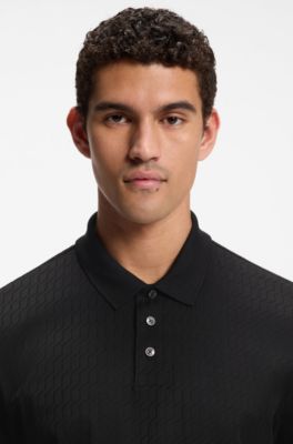 Polo de algod&oacute;n con jacquard geom&eacute;trico, Negro
