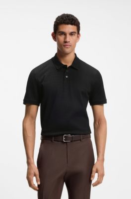 Geometric-jacquard polo shirt in cotton, Black