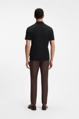 Polo en coton &agrave; motif jacquard g&eacute;om&eacute;trique, Noir