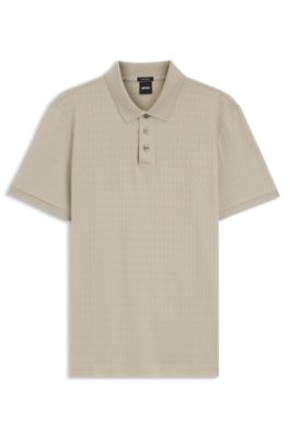 BOSS - Geometric-jacquard polo shirt in cotton - Light Beige