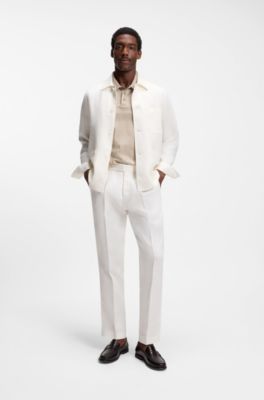 Geometric-jacquard polo shirt in cotton, Light Beige