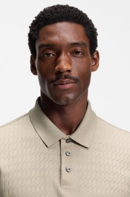 Polo en coton &agrave; motif jacquard g&eacute;om&eacute;trique, Beige clair