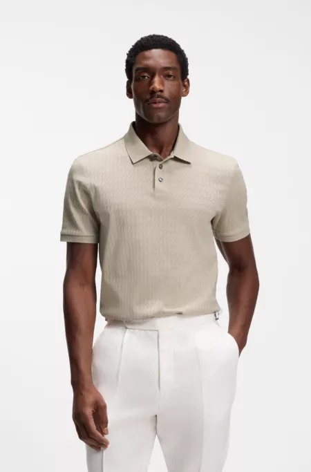 Geometric-jacquard polo shirt in cotton