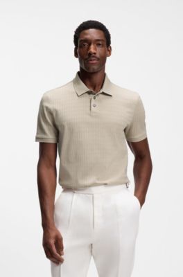 Geometric-jacquard polo shirt in cotton, Light Beige
