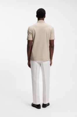 Polo en coton &agrave; motif jacquard g&eacute;om&eacute;trique, Beige clair