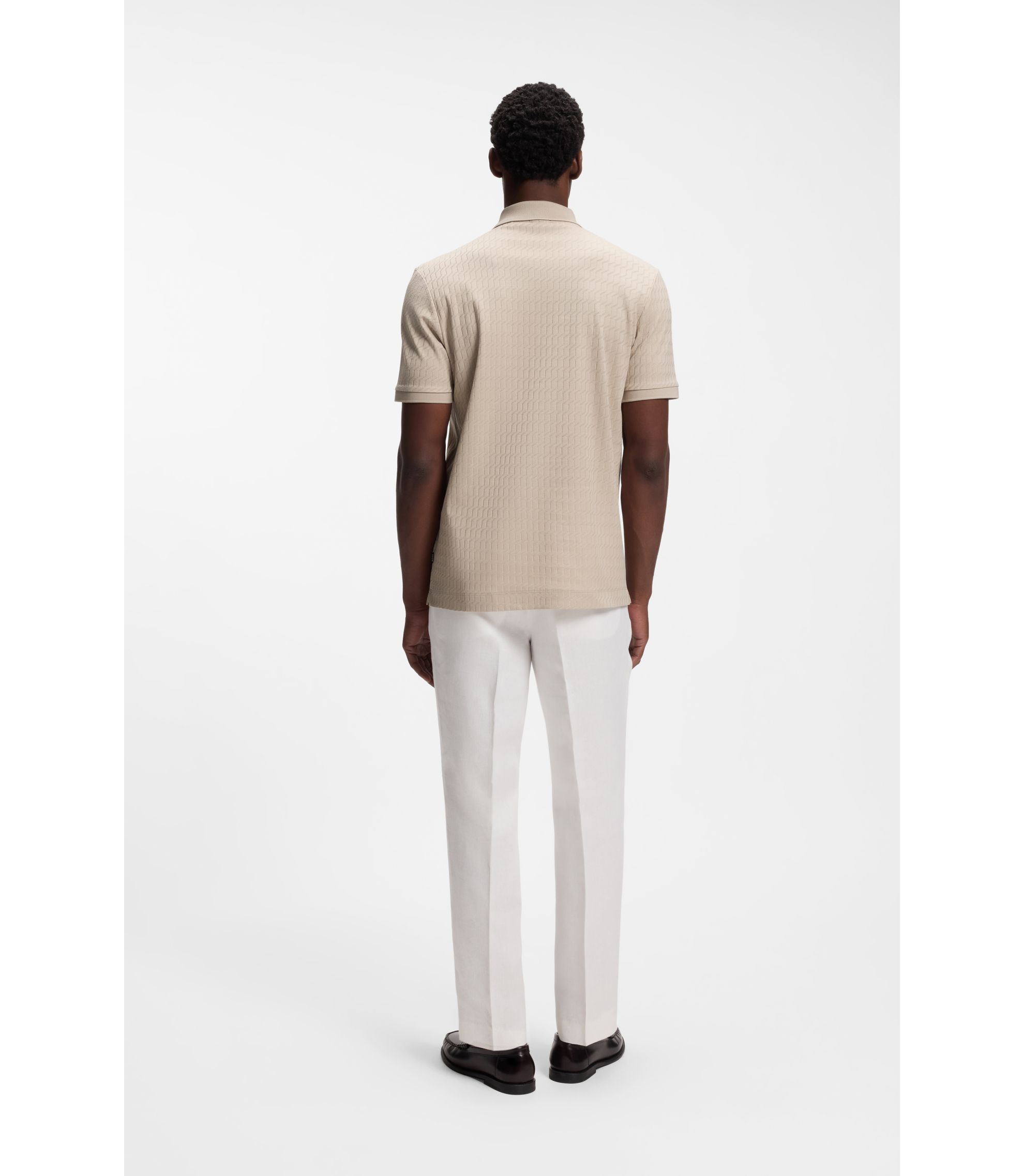 BOSS - Geometric-jacquard polo shirt in cotton - Light Beige
