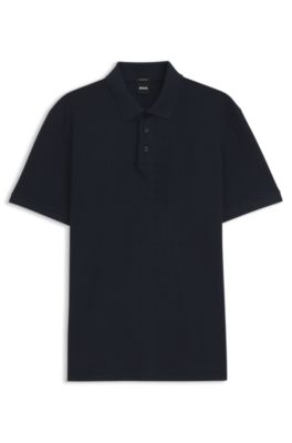 Polo en coton &agrave; motif jacquard g&eacute;om&eacute;trique, Bleu fonc&eacute;